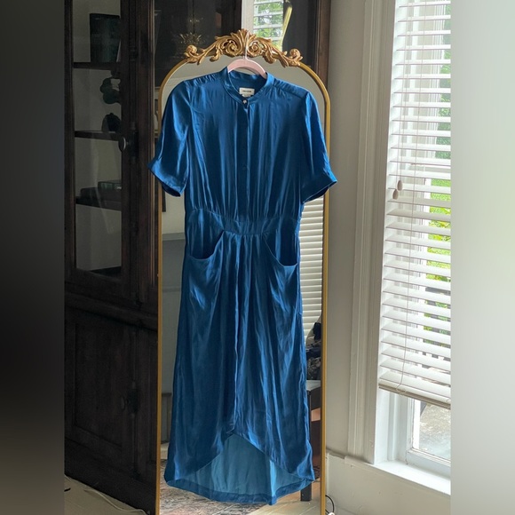 ZADIG & VOLTAIRE NWT Blue Rima Satin Midi Dress - Overseas Star Button Detail